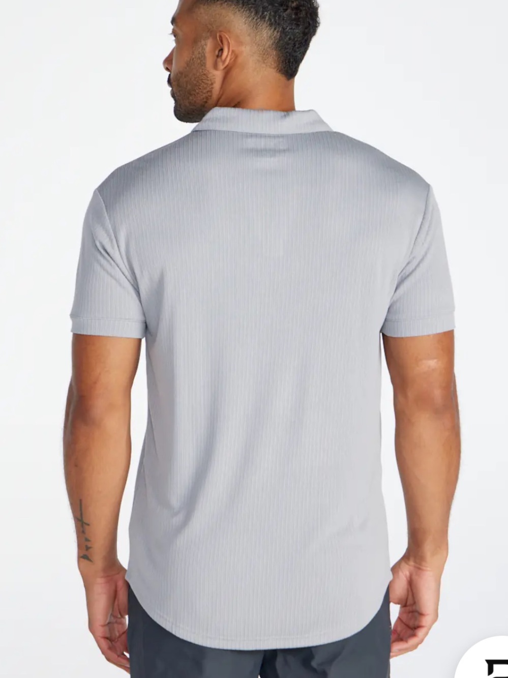 BYLT Ribbed Short Sleeve Open V Polo Gray XL - Picture 2 of 12